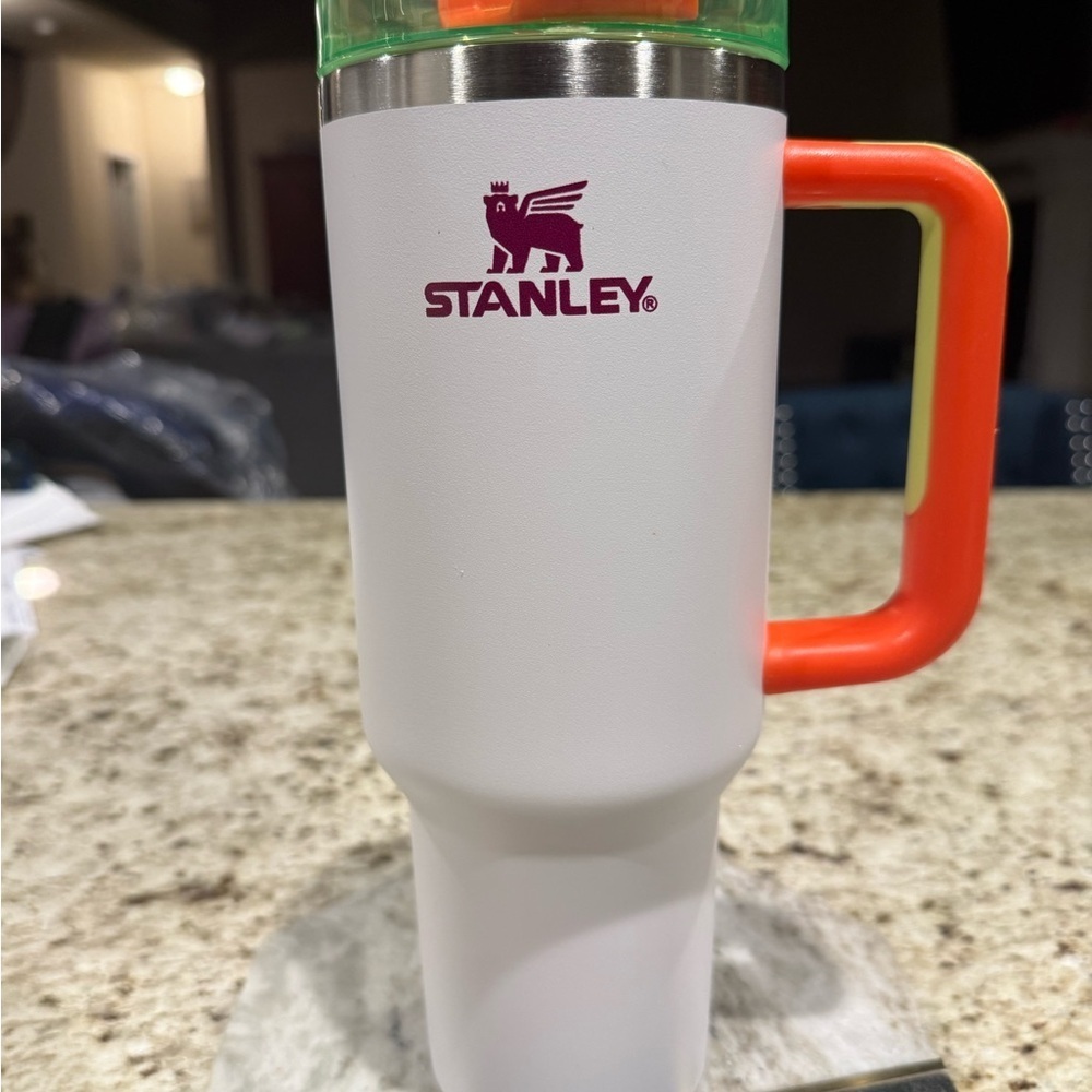 Stanley White and Green Travel Mug